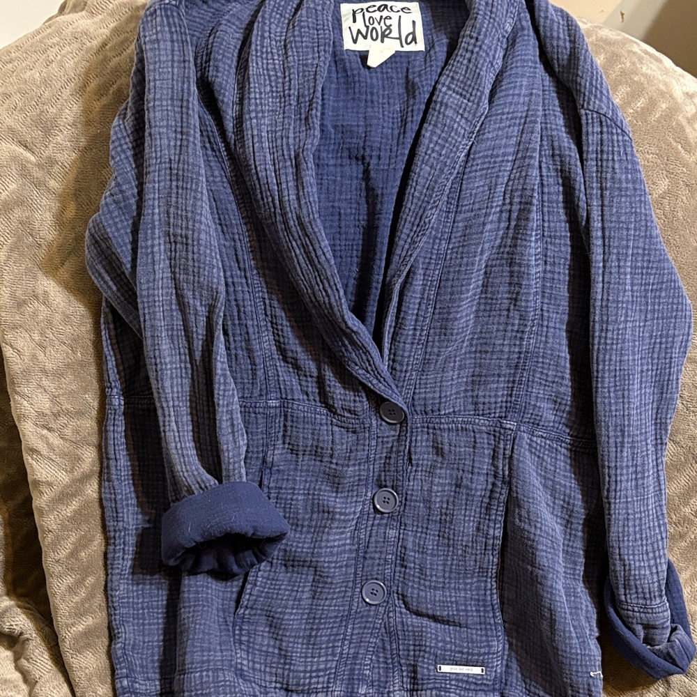 Peace Love World Deep Blue Textured Blazer